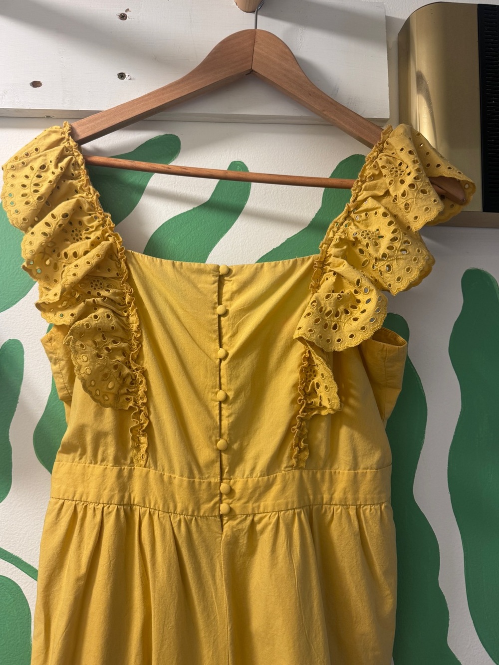 Madewell Eyelet frilled-strapped Jumpsuit Yellow